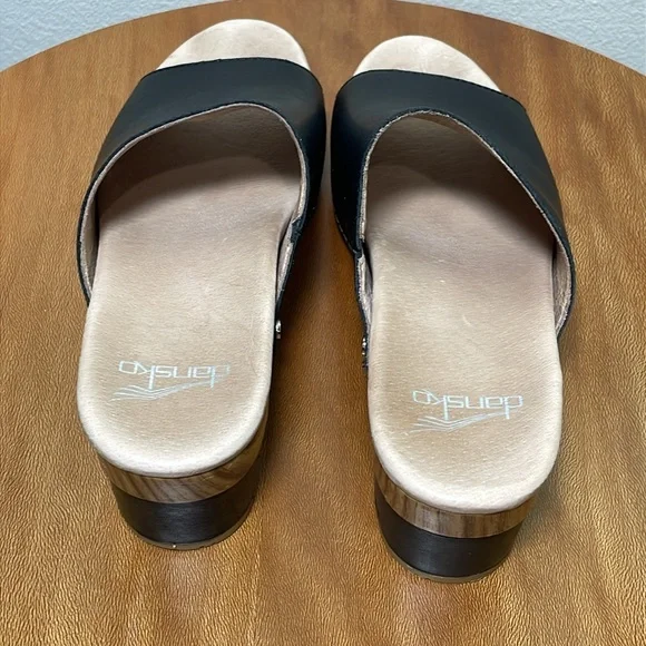 Dansko Maci Leather Slip On Clog Platform Sandals Black & Tan Size 37 (US 6.5-7) - Picture 3 of 16